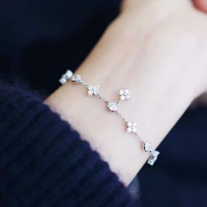 anenjery | ANENJERY Shiny Zircon Flower Design Bracelet for Women Fashion Simple Chain Bracelets Wedding Jewelry