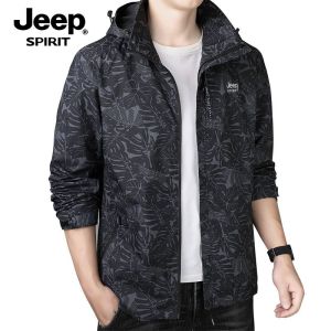 Jeep Tinh Thần Mùa xuân và mùa thu nam của áo khoác Lá Phong trẻ trung và trung niên giản dị lỏng cỡ lớn có mũ trùm đầu Stormtrooper Áo Gió