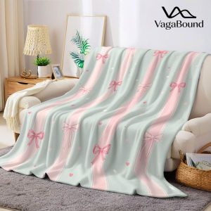 Pink Bow Stripe Flannel Blanket Warm Soft Halloween Christmas Decorative Couch Warm Cozy All-Season Gift