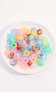 50Pcs Colorful Round Acrylic Beads Big Hole Loose Spacer Beads For Jewelry Making DIY Necklaces Bracelets Pendant Accessories