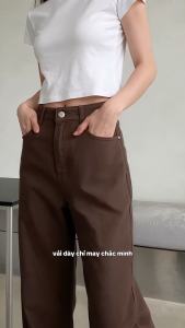 Quần Jean Nữ Suông Trơn Dài Ống Rộng Lưng Cao Tôn Dáng