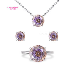 Cadermay New Unique Design 925Silver classic style Necklace Earring Ring Three Jewelry Set Light Purple Double Color GemStone For Gift