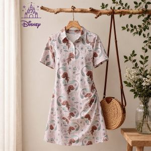Disney | Womens Disney Print Polo Collar Dress Woman Clothing New Casual Minnie Fashion 2026 Short Sleeve A-line Mini Dress