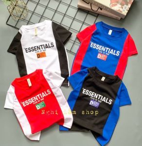 Áo thun ngắn tay be trai chất liệu thun cotton 100% co giản 4 chiều in chữ ESSENTIALS cho bé từ 8-37kg