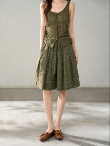 HTMEME | Retro Showa Flax Flower Print Wide Leg Capri Pants