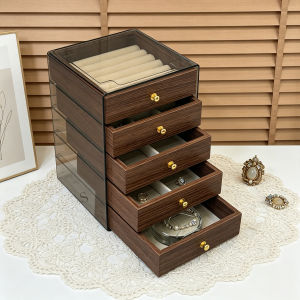 Walnut Wood Five-Layer Jewelry Box Storage Box for Rings Earrings and Stud Earrings Anti-Oxidation and Dust-Proof