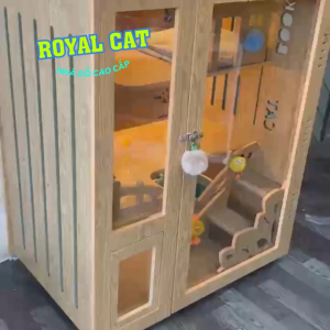 CSM03- [NHÀ GỖ CAO CẤP CHO 2-3 BÉ MÈO]  TÍCH HỢP QUẠT ĐÈN LED BÀN CÀO  BÁNH XE CÓ KHÓA-ROYAL CAT