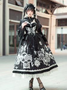 ชุด Lolita Gothic Elegant Long OP ดีไซน์ต้นกำเนิดของ Sakura Love ทรงคลาสสิก แขนยาว กระโปรงทรงเอ ชุดญี่ปุ่นสำหรับผู้หญิง