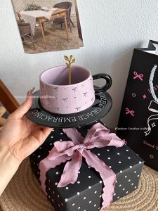 XINGYUNGOU | Bộ Tách Cà Phê và Dĩa Có Thiết Kế Nơ Elegance