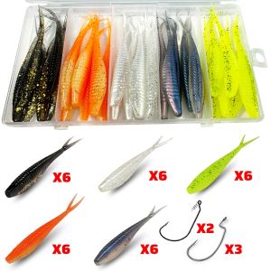 GOBAIT 36PCS Fishing Lure Set Spring-lock Screw Offset Worm Hook 7cm V Tail Pesca Gear Crank Swimbait Carp Tackle Box Soft Bait