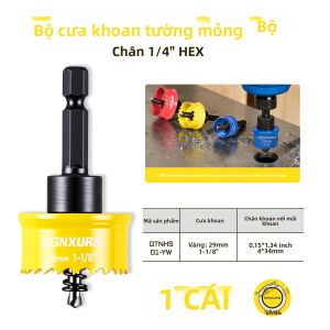 Bộ Cưa Lỗ Mỏng Geinxurn 4 Món 22/29/35mm Bằng Thép Tốc Độ Cao Dùng Cho Gỗ Nhựa Kim Loại Kèm 3 Mũi Khoan Và 1 Chìa Lục Giác