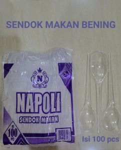 Sendok Makan Panjang BENING & PUTIH SUSU NAPOLI / Sendok Plastik Bening & Putih susu Murah Isi 100 pcs