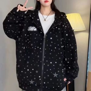 Áo Khoác Nỉ Trùm Đầu in Họa Tiết Đường Phố Mỹ Cho Nữ Áo Khoác Ngoài Có Khóa Kéo Áo Khoác Ngoài Đa Năng Thời Trang Thường Ngày