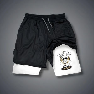 Bandai | One Piece Mens Shorts Double Layer 2-in-1 Shorts Monkey D. Luffy Japanese Anime Summer and Autumn Fake Two-piece Fitness Pants