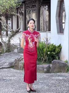 Red Traditional Chinese Wedding Dress Summery Elegant