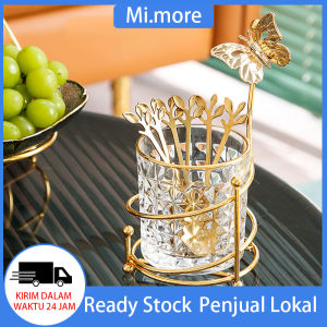Mi.more Tempat Wadah Sendok Garpu Utensil Holder Set Emas Dengan 3Pcs Fork 3Pcs Sendok Stainless Mewah
