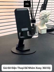 Giá Đỡ Điện Thoại Đế Nhôm Xoay 360 Độ Để Bàn