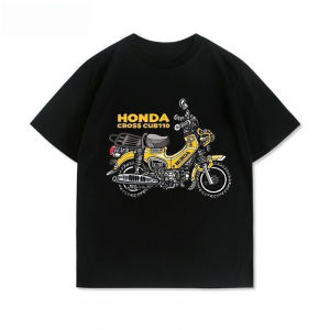 Honda | Honda Mens and Womens T-Shirt Cross Cub Modified Motorcycle Friends Club Print Summer American Wear Retro Casual Short Sleeves