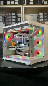 [ Black / White ]  MENGJING EATX ATX PC Gaming Case / Casing Double side tempered glass transparent view