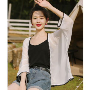 Khaki Loose Long Sleeve Cardigan Jacket Beach Lace