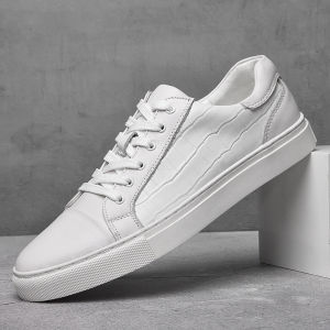 Omasculin | White Genuine Leather Mens Shoes Summer New Style Korean Sneakers