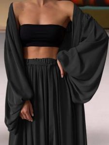 Strapless Cardigan Jacket Long Pants Set Womens Casual Sportswear round Neck Long Sleeve Two-Piece Suit Spring Collection