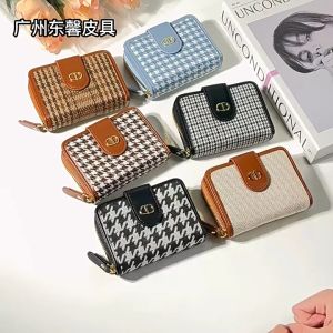 Ví Nữ Ngắn Mini Gấp Gọn Cầm Tay Bỏ Túi Da PU Cao Cấp Họa Tiết Houndstooth Nhiều Ngăn Đựng Thẻ Tiền_YUMY