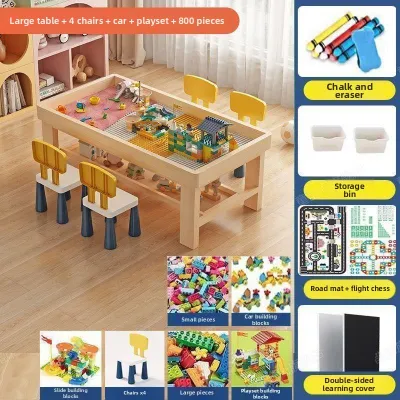 AYIJIE | Educational Multipurpose Wooden Desk for Kids Building and Studying