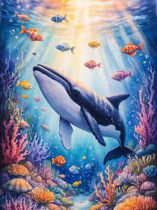 Huacan Full Square Round Drill Diamond Painting Sunshine Underwater Blue Whale Diamond Mosaic Animal New Decorative Paintings