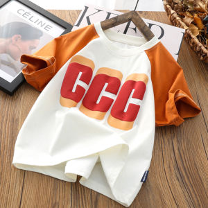 เสื้อยืดแขนสั้นเด็กบล็อกสีสไตล์เกาหลีคอกลมบางเสื้อผ้าฤดูร้อนสําหรับเด็กผู้ชายอายุ 4-13 ปี