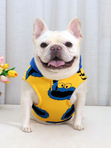 Thickened Fleece Autumn Winter Dog Sweater Vest Cartoon Print Hooded Warm Coat for French Bulldog Boxer Bull Dog Cotton Pet Clothes