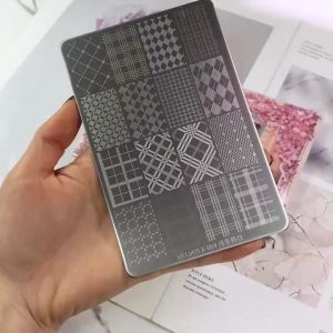 9.5X14.5cm Plaid Lines Nail Stamping Plates Plus Size Lace Grids/Geometric Stripes Nails Art Template DIY Manicure Printing Tool