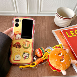 Creative Cartoon Dog Burger French Fries OPPO Find N3 Flip Phone Case Foldable Screen N2 Flip Silicone Protective Cover Anti-Fall Soft Shell