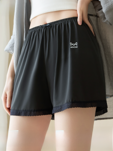 Miiow | Cat Lady Lace Trim Home Shorts Women Summer Thin Loose Safety Pants Casual Ice Silk Home Sleepwear High Waist Polyester Fiber