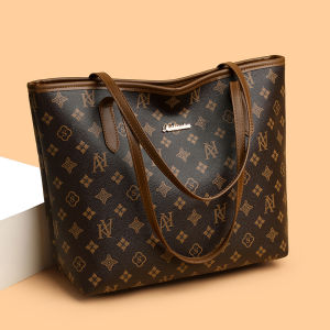 A Large-Capacity Tote Bag with an Old-Fashioned Metal Logo. Classic Old-Pattern Design Dark Brown Color Scheme with a Vintage and Elegant Feel Exquisite Metal Brand Logo Embellishments Double Leather Handles. Large Capacity Suitable for Daily Commu...