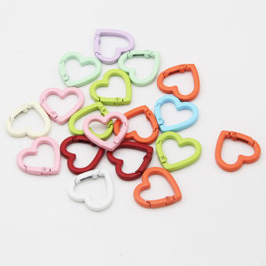 25mm 10/20pcs Colorful Heart Shaped Carabiner Hook Rings Ornament Single Loop Keyrings Connecting Buckles Metal Pendant