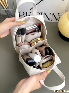 Pouch makeup Beg solek Beg peralatan mandi perjalanan Beg penjagaan kulit PU Kapasiti besar Waterproof
