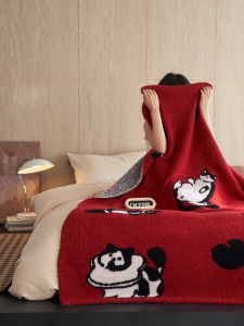 Warm Knitted Half-Fur Blanket Cute Cat Design Autumn Winter Napping Sofa Cover Blanket A-Class Soft Cozy Versatile Leisure Blanket