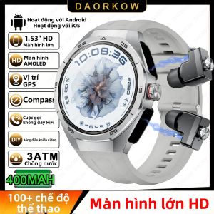 Đồng Hồ Thông Minh DAORKOW 2 Trong 1 Tích Hợp Tai Nghe NFC Bluetooth TWS Đo Nhịp Tim & Huyết Áp Tương Thích Với Android & iOS Nghe Nhạc Tương Tác La Bàn Thông Minh