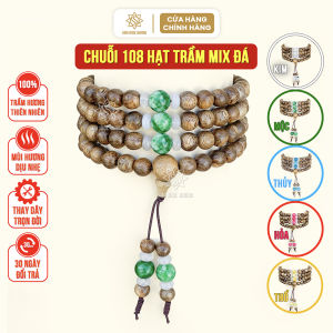Vòng tay chuỗi 108 hạt trầm hương mix đá tự nhiên mệnh kim mộc thủy hỏa thổ Sơn Mộc Hương đeo tay cặp đôi nam nữ mang ý nghĩa phong thủy may mắn tài lộc - Lazada
