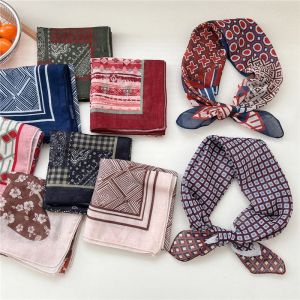 Khăn Choàng Quanh Cổ Bằng Vải Lanh Cotton Mềm Mại Thoáng Khí Đa Năng Cho Nữ Mùa Xuân Hè Phong Cách Nghệ Thuật Trang Trí Khăn Lụa Nhỏ Kiểu Nhật