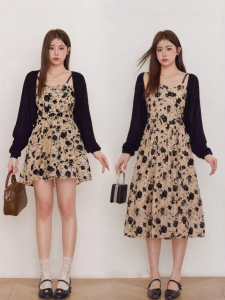 JULULOOK | Bộ Đầm và Áo Cardigan Vintage Hoa Cỡ Lớn
