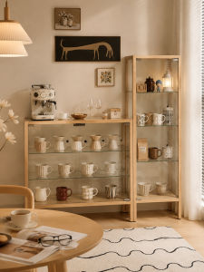 DMX | Living Room Tea Ware Display Shelf Real Wood and Glass Frame