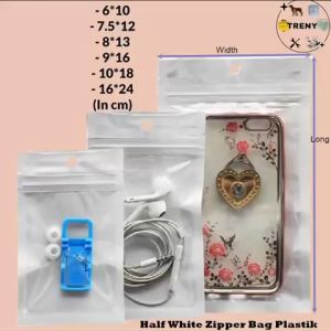 Half White Zipper Bag Self Seal Ziplock Plastic Retail Packaging Pack Zip Lock Hang Hole Plastic Beg 首饰手机壳包装自封袋