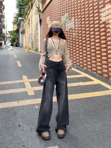 Retro Wide Leg Jeans for Women High Waist Straight Leg Jeans Casual Street Style Jeans
