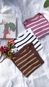 Atasan Rajut Blouse ALIKA Stripes / Sweater Belang Model Syal Menyatu