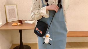 Rosy Recess กระเป๋าโทรศัพท์เซลล์สำหรับนักเรียนสะพายพาดลำตัวผ้าใบสีน้ำตาลกระเป๋าสะพายไหล่พิมพ์ลายหมีสีสูงสี Super Fire ใหม่