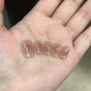 เล็บแต่งตัวแบบสวมใส่สีชมพูแก้มสีสันสดใส ดีไซน์ฝรั่งเศส ทรงสั้น ลายตาแมว ชุบเงิน ชุบทอง ชุบเงิน ชุบทอง ชุบทอง