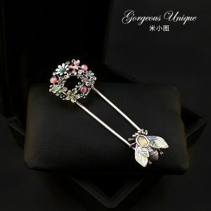 Exquisite Vintage Insect Flower Ring Large Pin High End Enamel Shawl Button Open Cardigan Button Fashionable Accessory