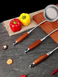 Flowering Pear Wood Handle Cooking Ladle Slotted Spatula Set